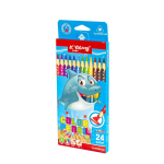 Карандаши цветные двусторонние Yalong 12/24 цв., "Подводный мир" деревянные, трехгранные, заточенные, грифель 3.0 мм, картон. уп., европодвес