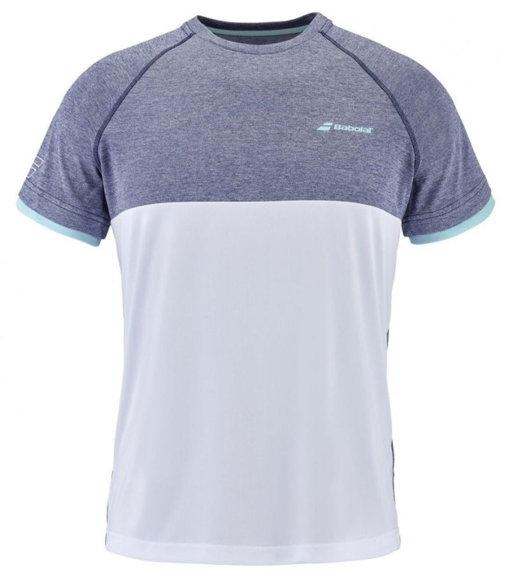 Футболка для мальчика теннисная Babolat Play Crew Neck Tee Boy - white/blue heather