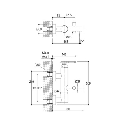 КОМБО №12 Комплект смесителей Ritmonio Cle для раковины и для ванны/душа с лейкой V0BA9010CRL + V0BA9033H2CRL