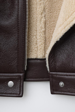 ZARA КУРТКА-ДУБЛЕНКА В БАЙКЕРСКОМ СТИЛЕ, КОРИЧНЕВЫЙ