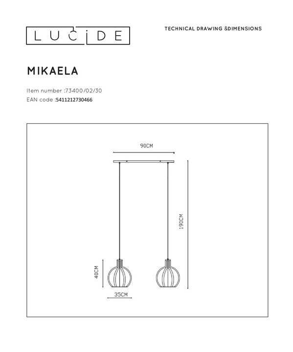 Подвесной светильник Lucide Mikaela 73400/02/30