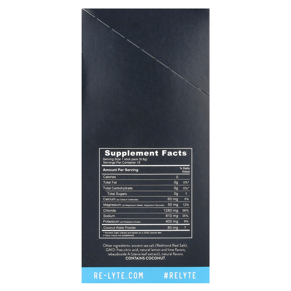 Redmond, Re-Lyte® Hydration, лимон и лайм, 15 пакетиков в стиках по 6,8 г (0,24 унции)
