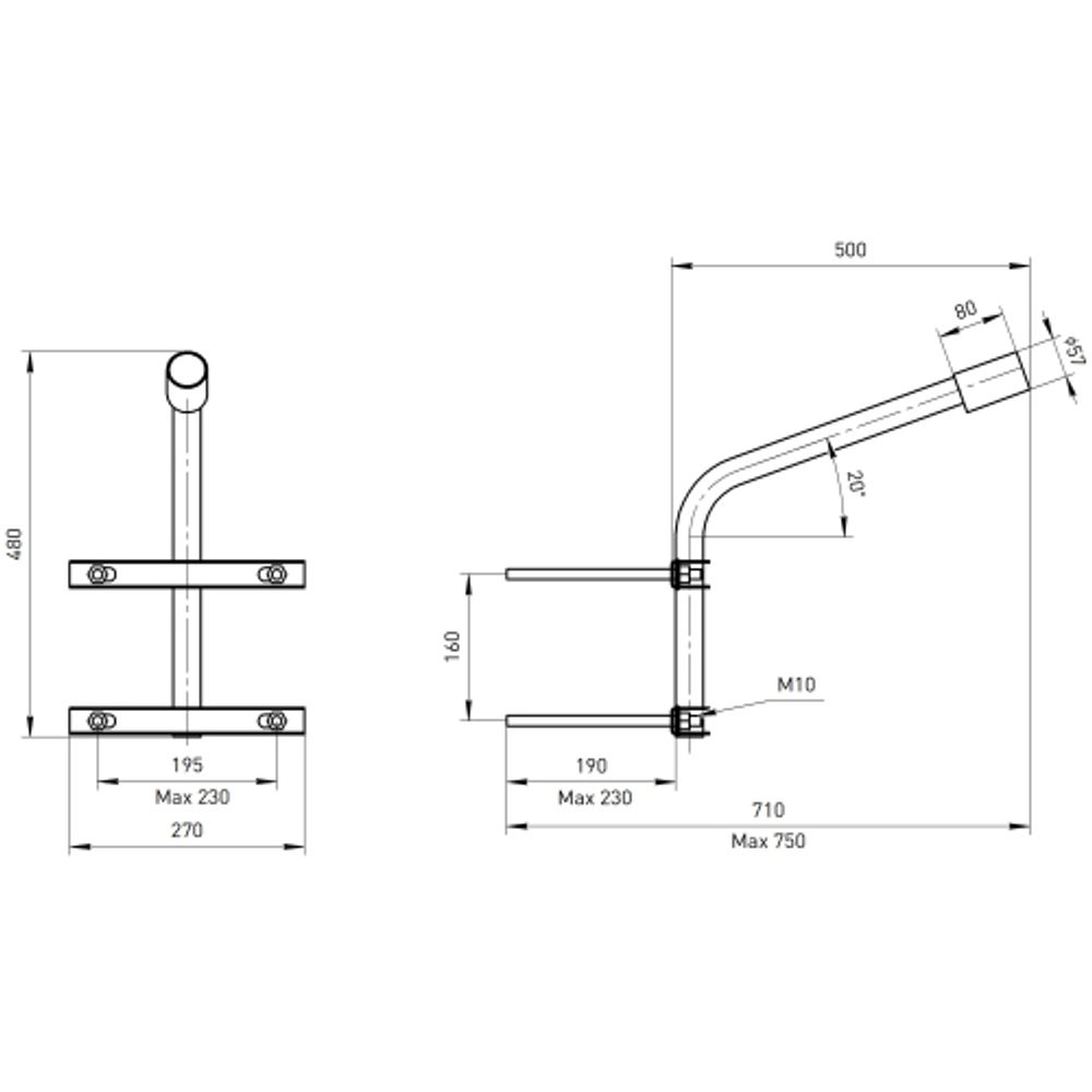Кронштейн на опору ЭРА SPP-AC4-0-500-060 с 2 хомутами 500mm d60mm | Кронштейны к консольным светильникам