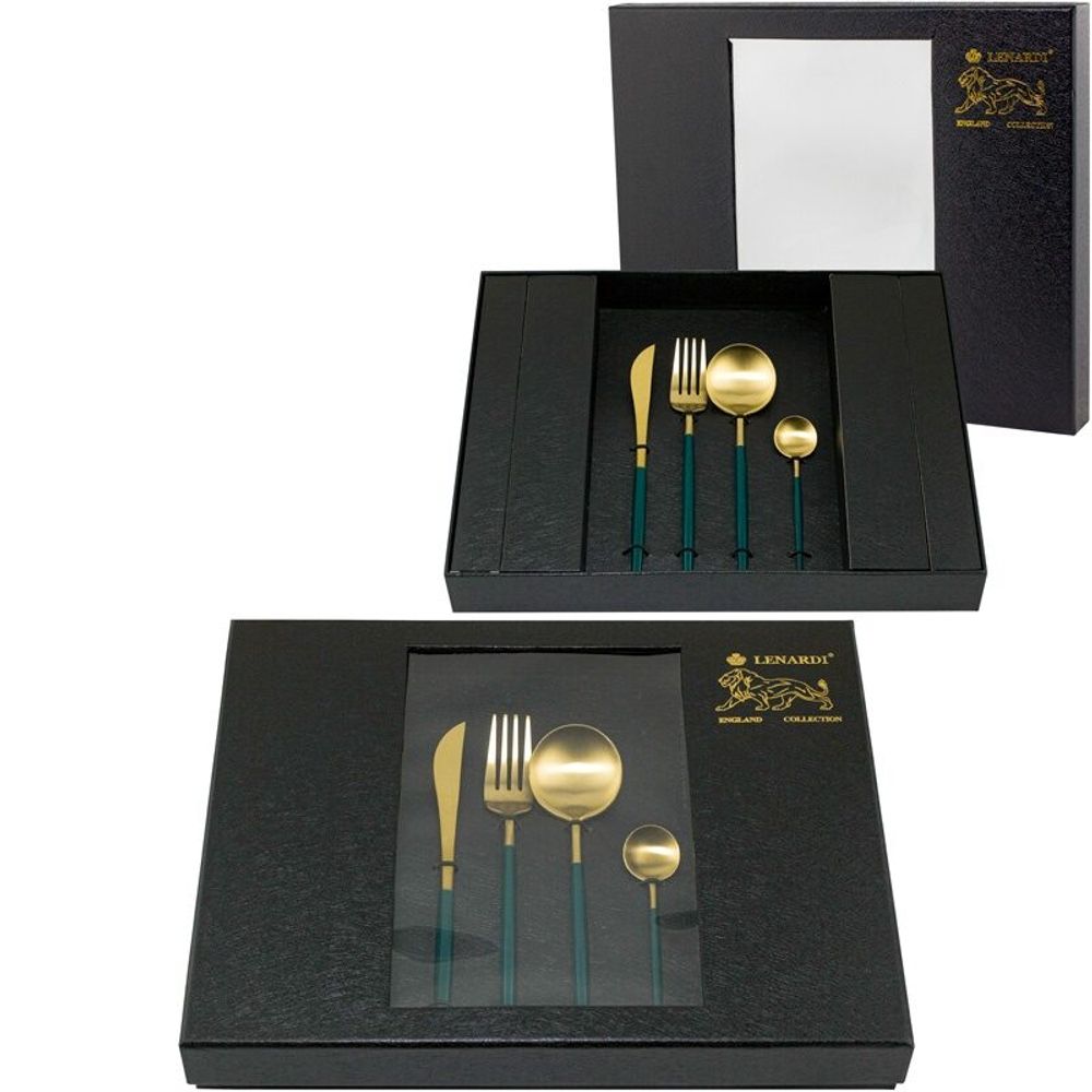 Lenardi 197-015 Набор столовых приборов 24пр. VIVID зеленые в под.уп.(х12)