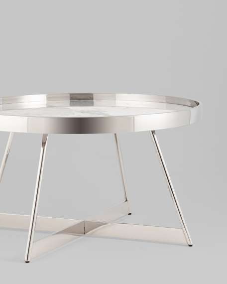 Журнальный столик Гера 80*80см белая керамика сталь серебро