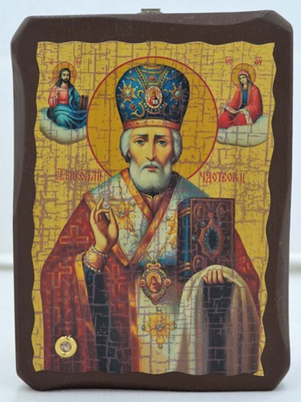 Николай Чудотворец, угодник Божий. Афонская икона под старину с мощевиком.