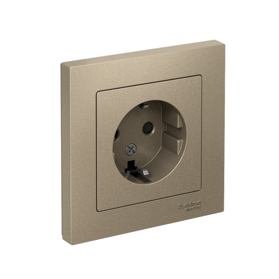 Розетка 1-м СП AtlasDesign 16А IP20 с заземл. защ. шторки в сборе шампань SE ATN000544