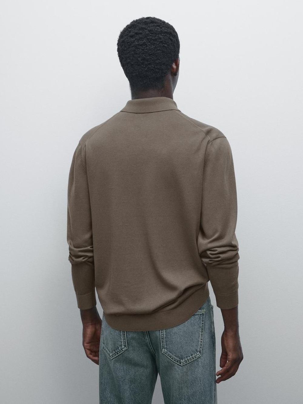 Massimo Dutti Свитер поло с молнией, хаки