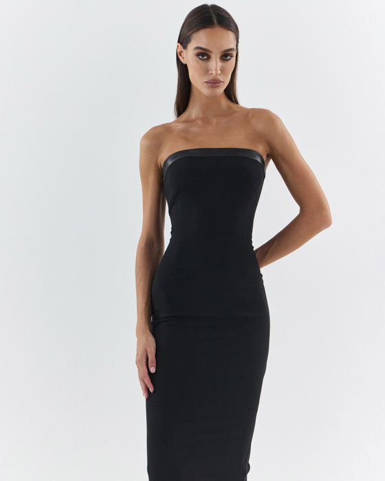 Платье-бандо с кожаными вставками