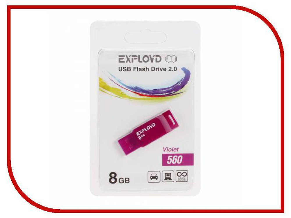 USB Флешка 8GB Exployd 560, USB 2.0, фиолетовая