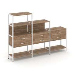 Shelf System Трехсекционный стеллаж четырех/трех/двухярусный с ящиками SN.STM-431 Дуб Табак/Металл Б