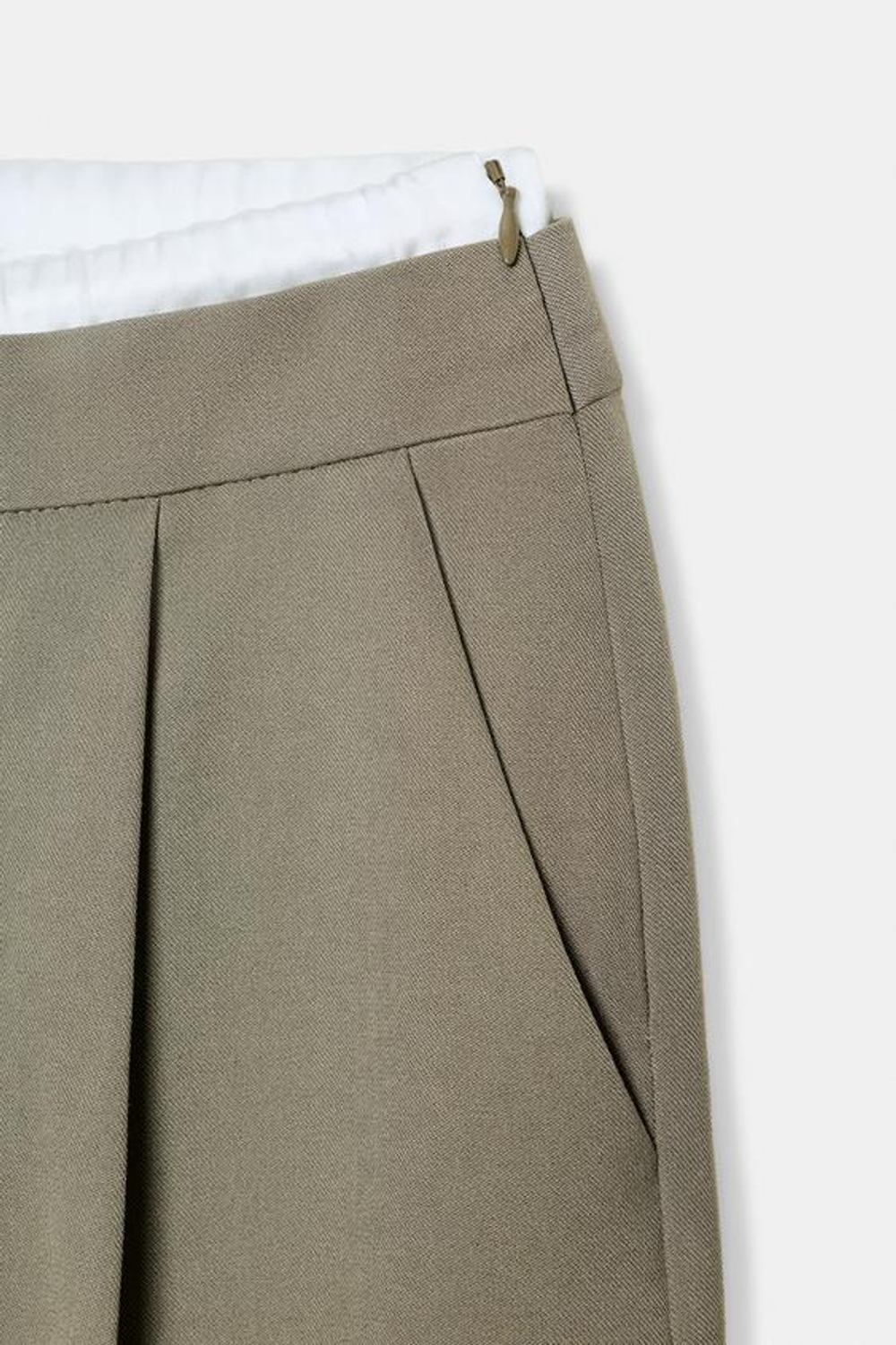 ZARA БРЮКИ С ШИРОКИМИ ШТАНИНАМИ И ДВОЙНЫМ ПОЯСОМ, ХАКИ