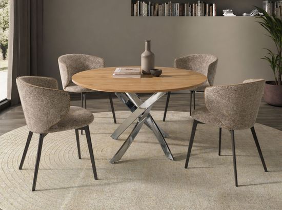 Круглый обеденный стол 1061-Ø120 из дуба и хромированной стали