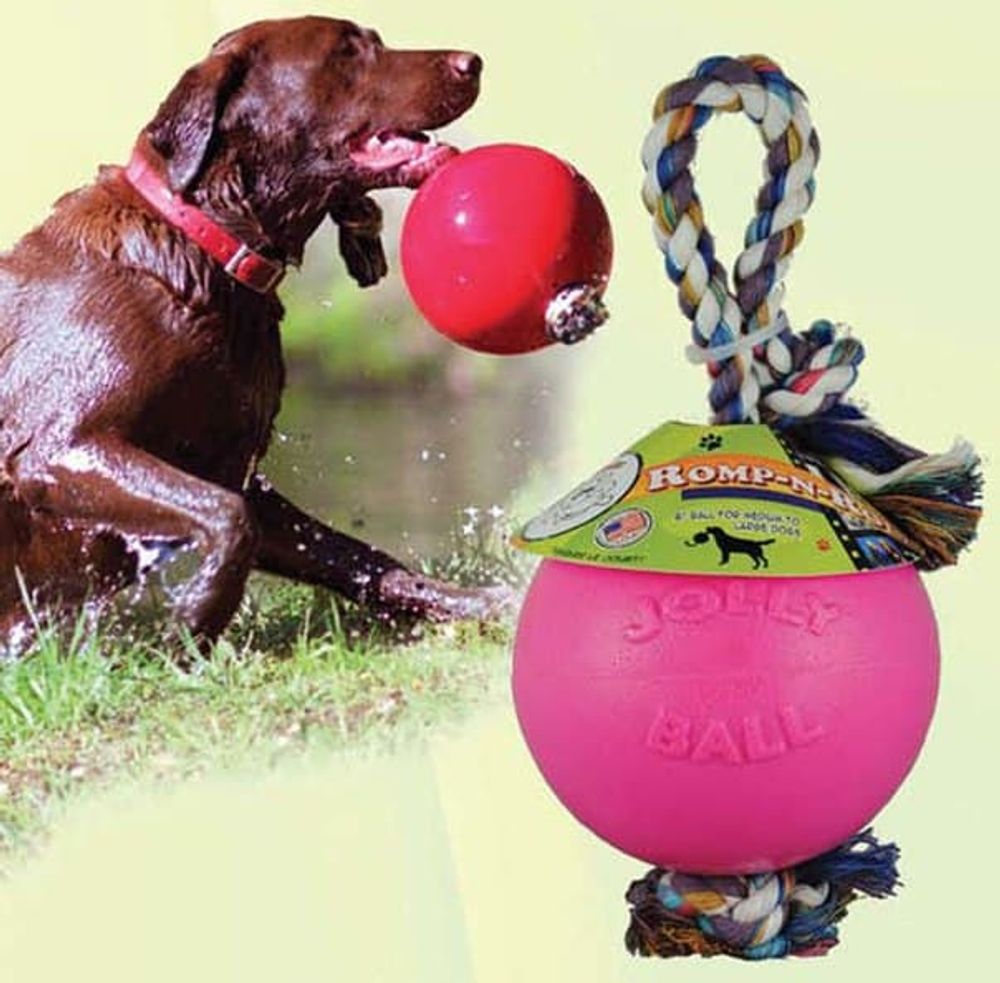 Romp-n-Roll Ball - мяч на канате для собак, розовый, 8"