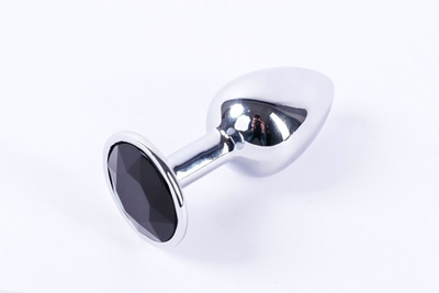 Анальная пробка металлическая серебристая с черным кристаллом Onjoy Metal Plug Silver Large (Цвет: серебряный с черным)