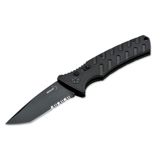 Складной нож Автоматический Boker 01BO401 Strike Tanto All Black c клинком из стали AUS-8, рукоять алюминий
