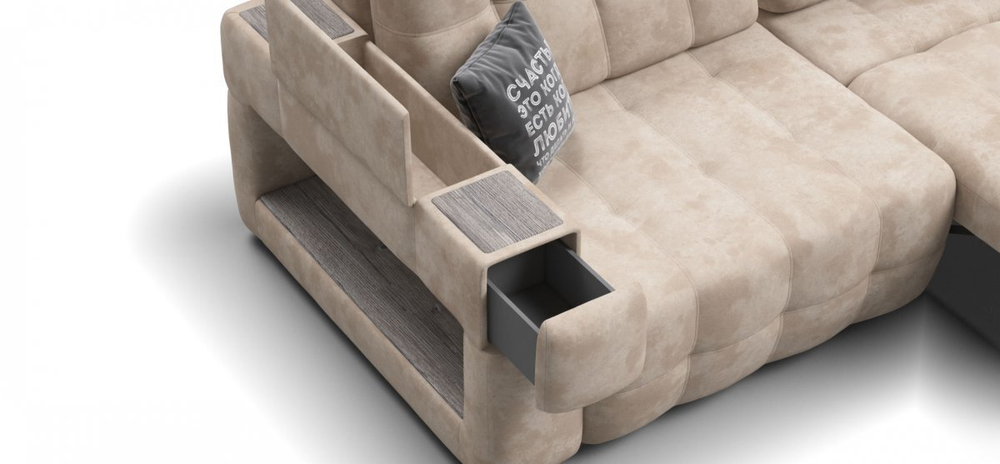 Диван BOSS.XO MAX Велюр Alkantara пепел / WOOD Rock