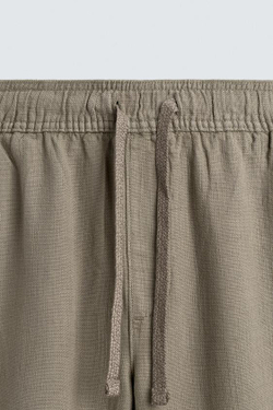 ZARA БРЮКИ RELAXED FIT С РЕЛЬЕФНОЙ СТРУКТУРОЙ, СЕРО-КОРИЧНЕВЫЙ