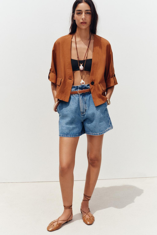 ZARA КАРДИГАН С ПОДВОРАЧИВАЕМЫМИ РУКАВАМИ, ТЕРРАКОТОВЫЙ