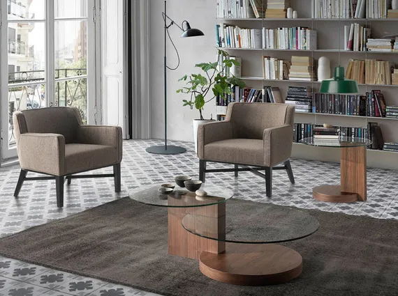 Журнальный столик Angel Cerda 2036, Ø80 см, стекло, орех