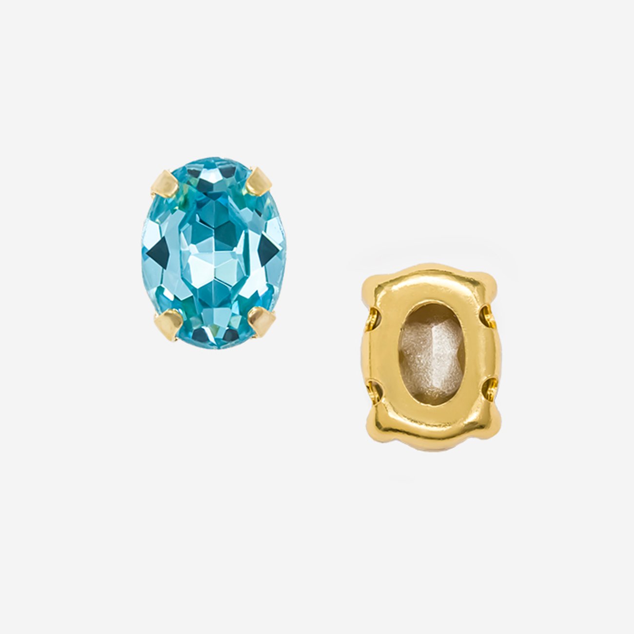 Кристалл Овал (Oval Fancy Stone) в цапах, оттенок "Индиголит"/"Indicolite", 8*6мм, позолота