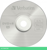 DVD-R диск Verbatim 4.7GB 16x Cake Box (43498)