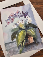 Картина авторская акварельная в паспарту 30х40 см на стену для интерьера "Фаленопсис"