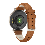 Спортивные часы Garmin Lily 2 Classic, рыжевато-коричневый кожаный ремешок Кремово-золотистый безель из алюминия, стекло Gorilla Glass. Ремешок с классической застёжкой — на запястье обхватом 110–175 мм