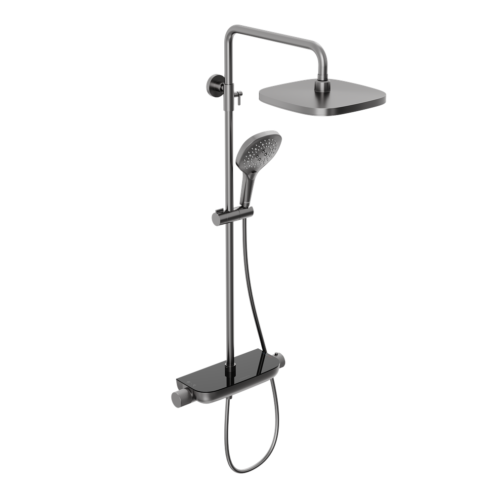 Душевая система Abelsberg Lineara SNS52890GM с термостатом и полкой для душа, космическая сталь