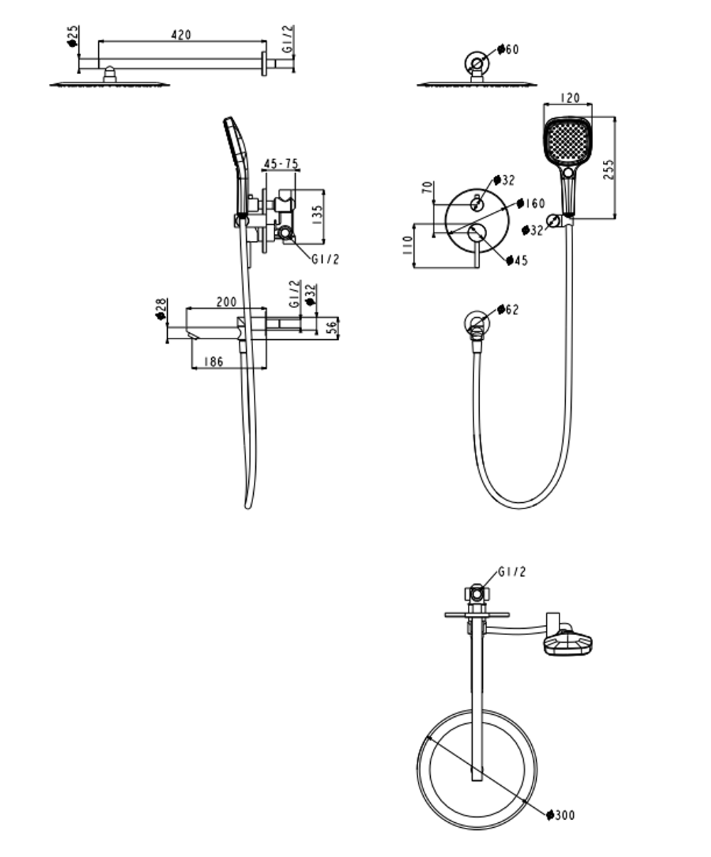Душевая система Grocenberg GB5001 Золото