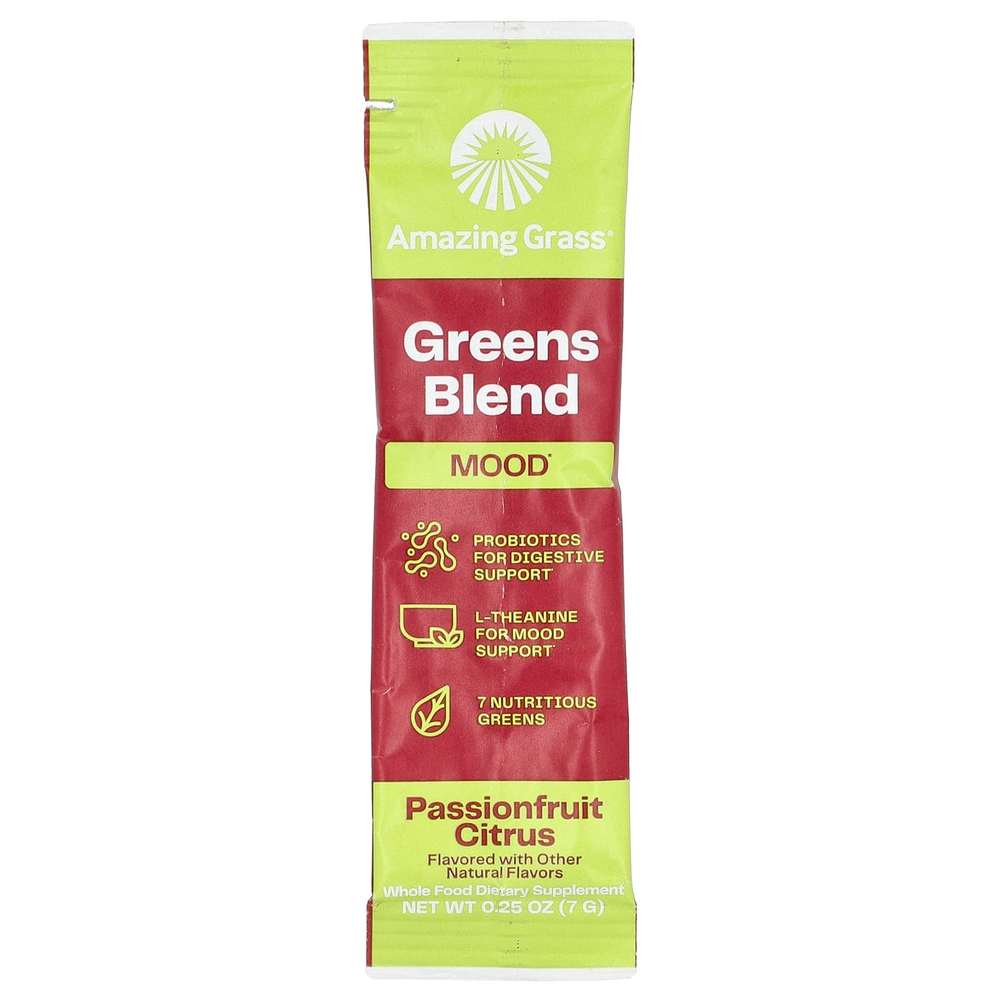 Amazing Grass, Greens Blend, Mood, маракуйя и цитрус, 15 пакетиков по 7 г (0,25 унции)