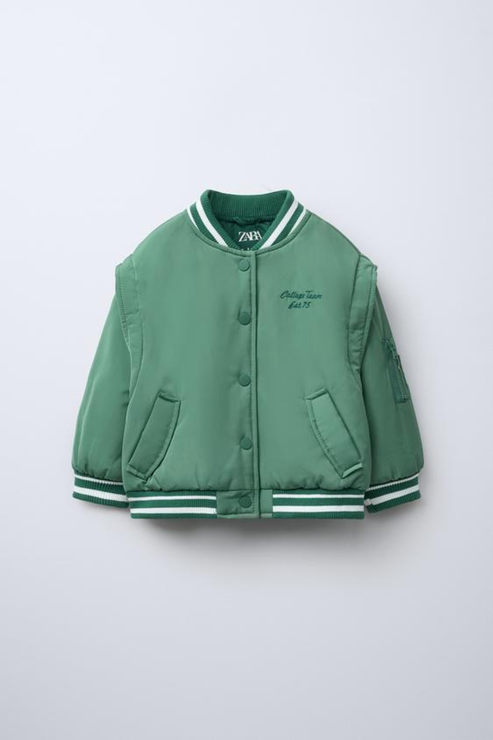 ZARA БОМБЕР С ВЫШИТОЙ НАДПИСЬЮ, ЗЕЛЕНЫЙ