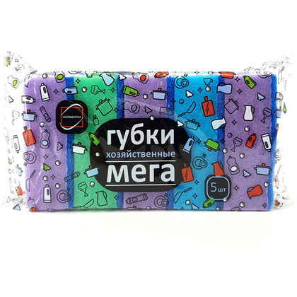 Губки для посуды 5 шт Мега 10*6,5*4 см Континет Пак 122450 (15 уп/кор)