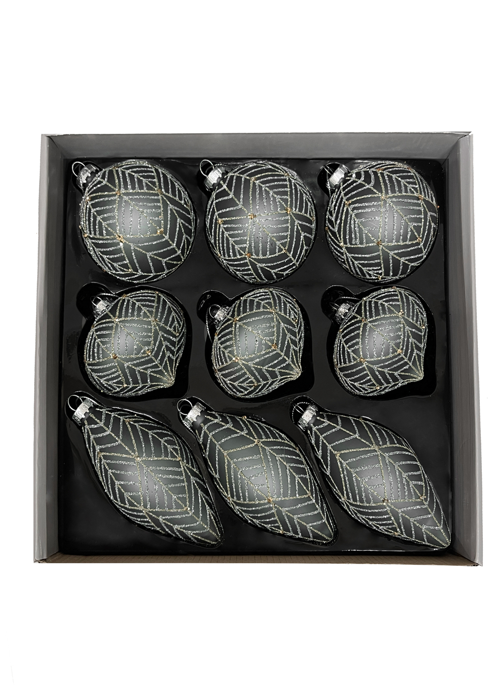 Набор елочных игрушек 8см 9шт ChristmasDeLuxe графитовый с серебристо-золотым узором