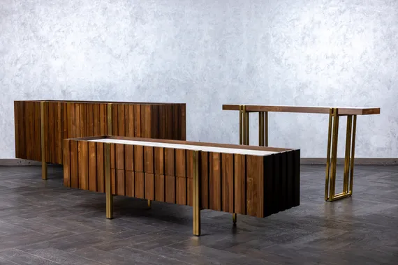 Консоль Jazz, 143х78 см, шпон американского ореха, мрамор