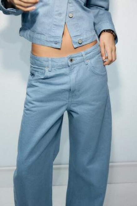 ZARA ЗАУЖЕННЫЕ ДЖИНСЫ СО СРЕДНЕЙ ПОСАДКОЙ — ZW COLLECTION, ГОЛУБОЙ