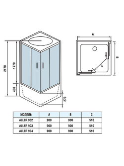 Душевая кабина WeltWasser (ВельтВассер) ALLER 902 с высоким поддоном, 90x90x217