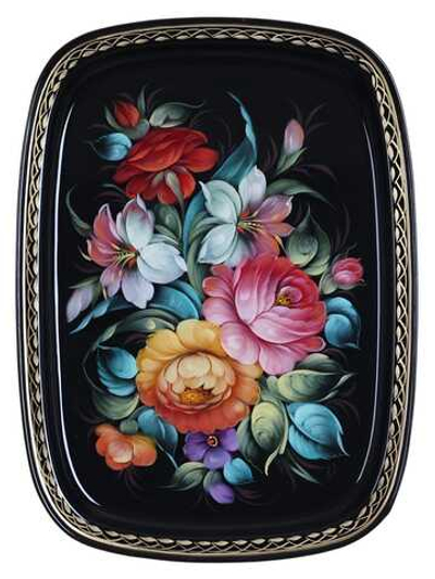 Жостовский поднос декоративный, размер 33х24 см (A12), металлический