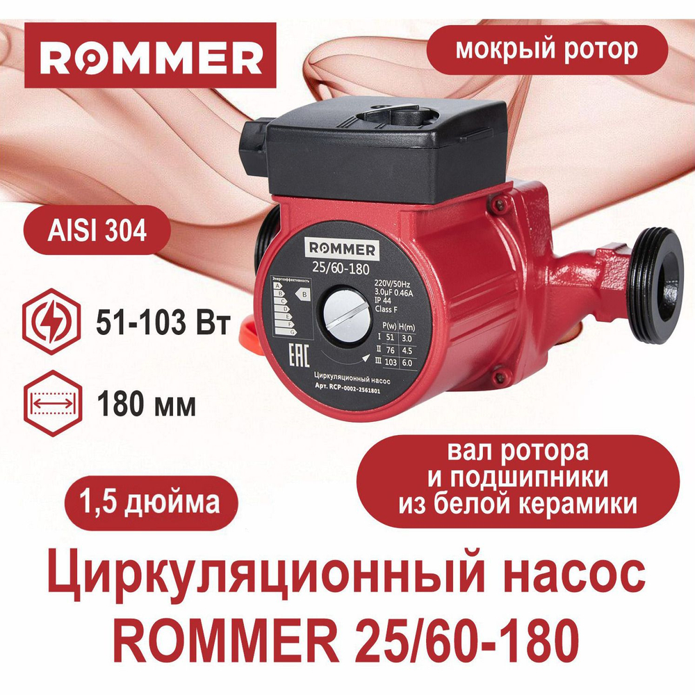 Насос циркуляционный ROMMER 25-60-180 (RCP-0002-2561801)