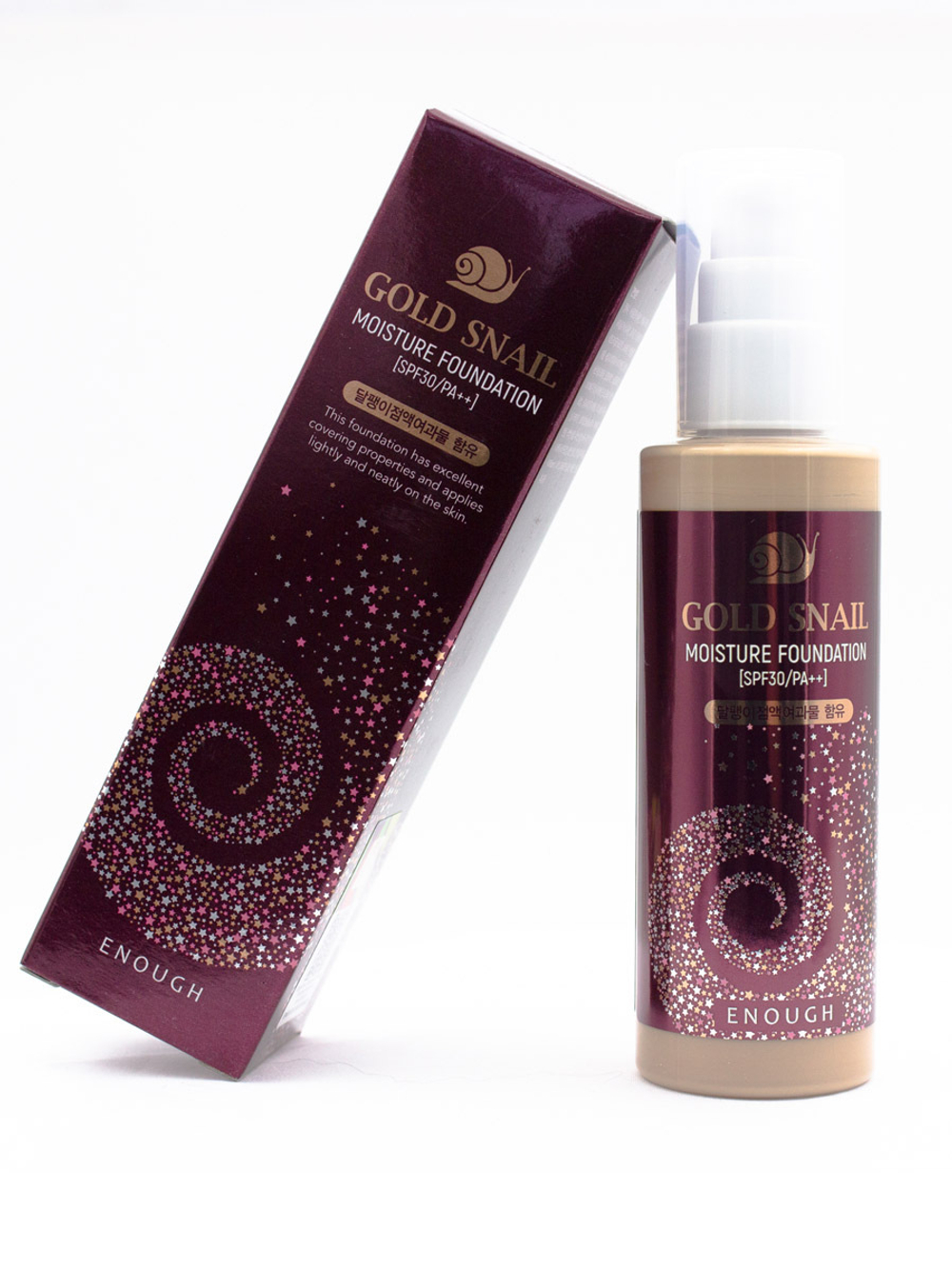 ENOUGH - ТОНАЛЬНАЯ ОСНОВА ДЛЯ ЛИЦА ОМОЛАЖИВАЮЩАЯ С МУЦИНОМ УЛИТКИ GOLD SNAIL MOISTURE FOUNDATION SPF30 №21, 100 МЛ