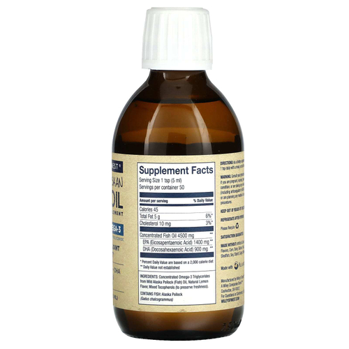 Wiley's Finest, рыбий жир из дикой рыбы Аляски, жидкий, с максимальным содержанием омега-3, натуральный лимонный вкус, 250 мл (8,45 жидк. унции)