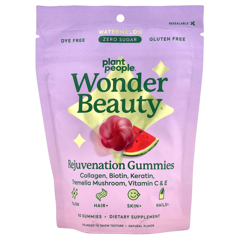 Plant People, Wonder Beauty®, омолаживающие жевательные таблетки, со вкусом арбуза, 60 жевательных таблеток