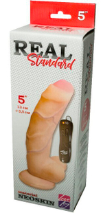 Вибратор-реалистик с выносным пультом с мошонкой Real Standard ( 18 см ) (Цвет: телесный)