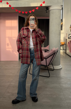 Рубашка в клетку бордовый