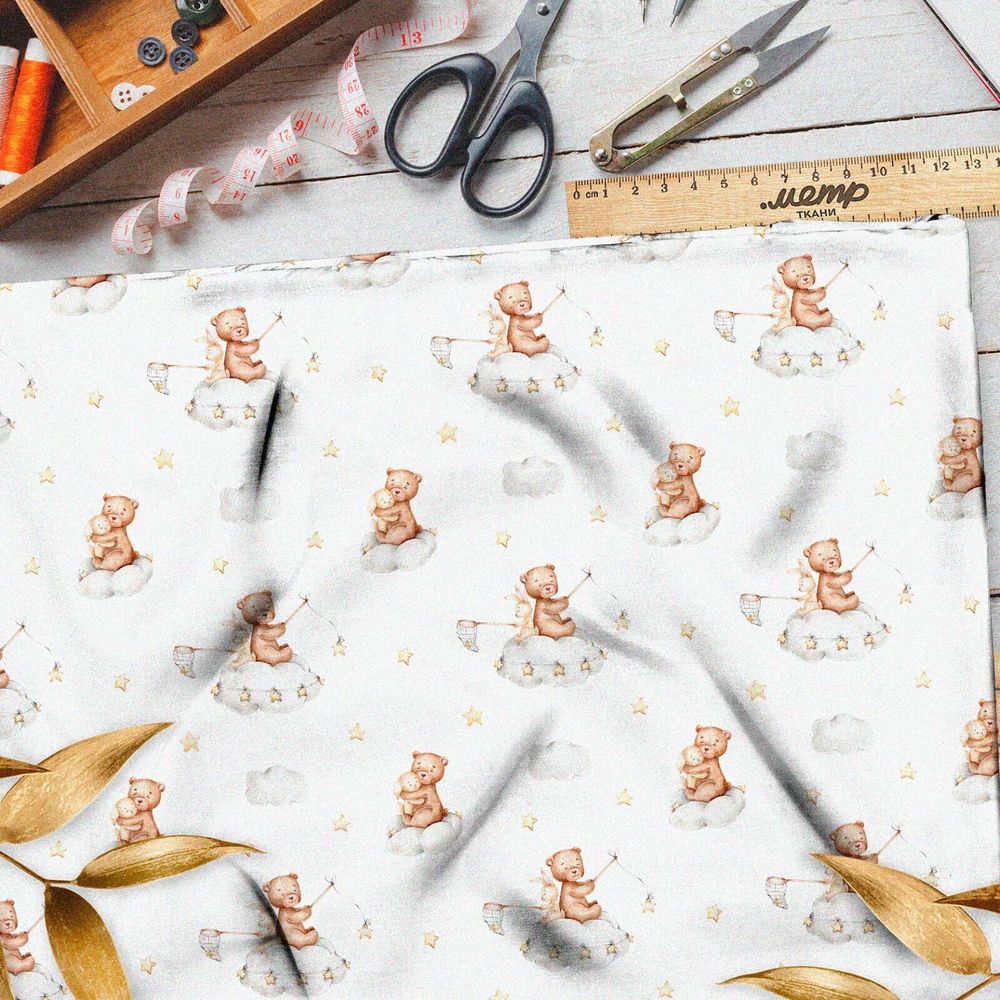 Ткань штапель мишка с удочкой