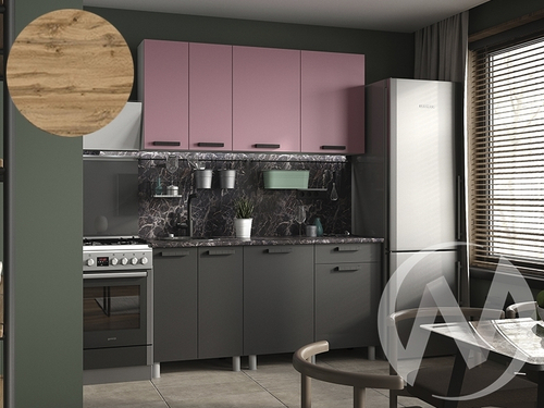 Кухня Кьяра 1.6м (корпус белый/карбон сакура; карбон вулкан) 26мм дуб вотан