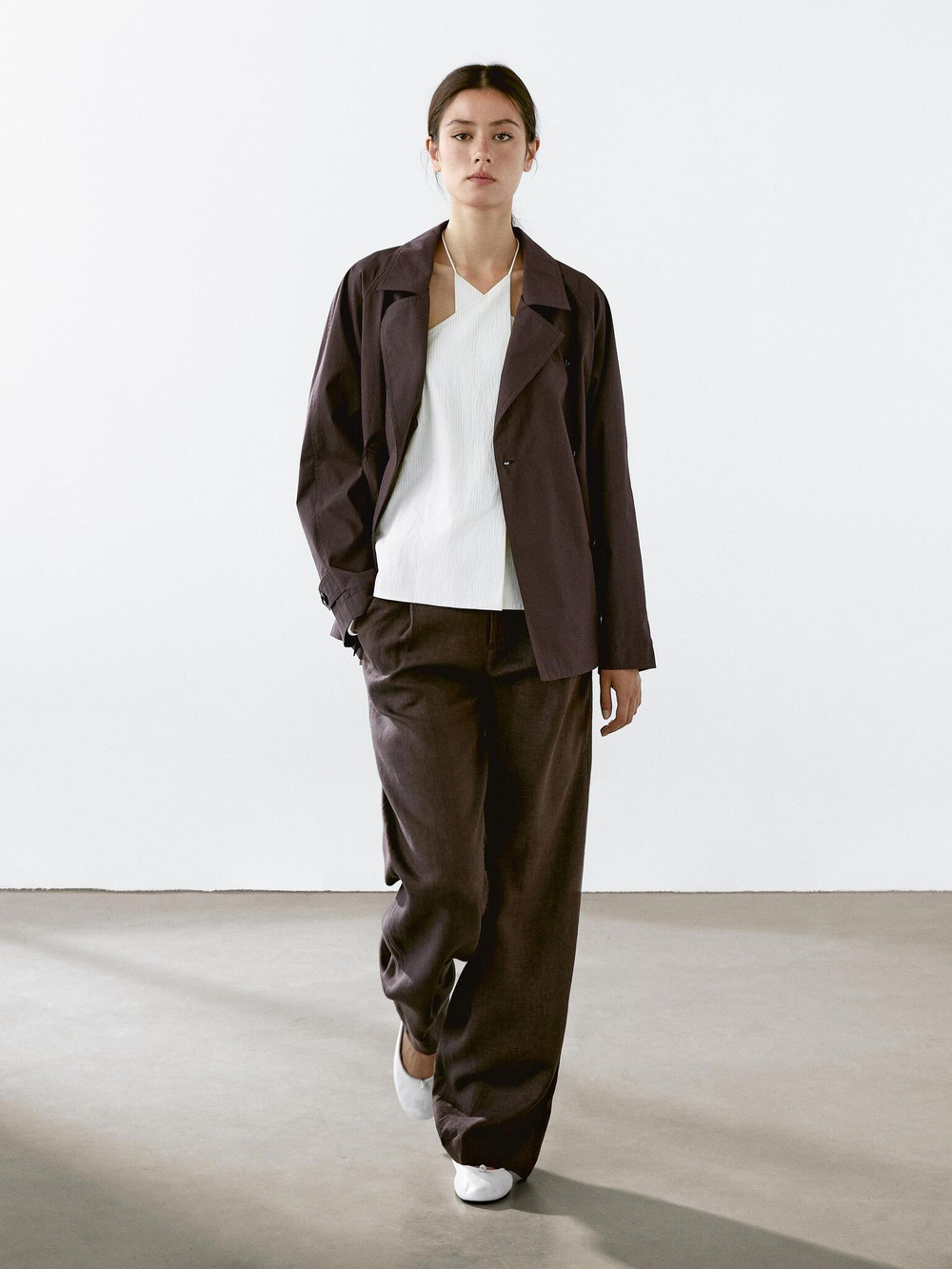 Massimo Dutti Тренч из смесового хлопка с декоративной деталью сзади, бургунди