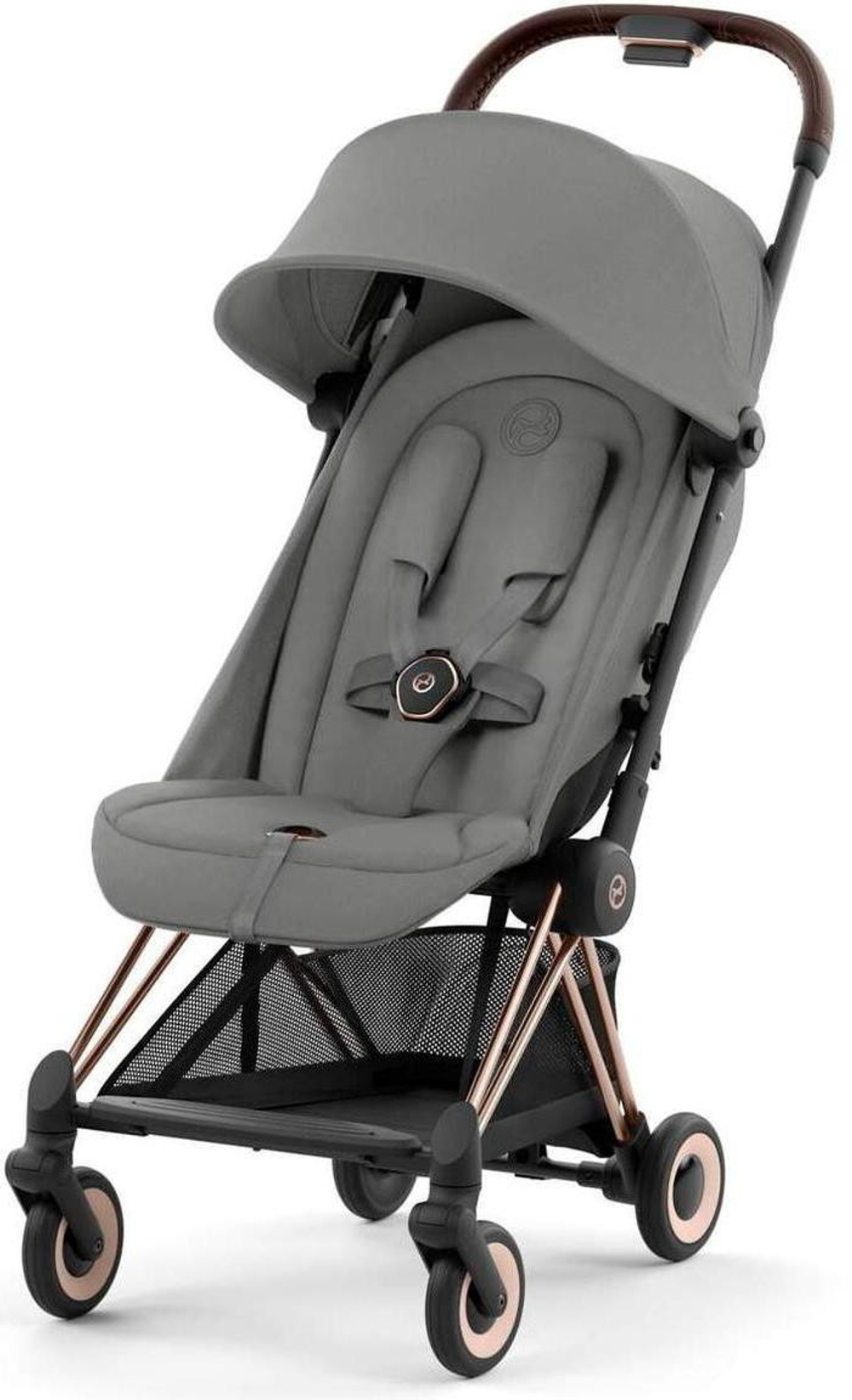 Коляска Cybex Coya Rosegold Frame Cloud T i-Size Peach Pink Plus Mirage Grey с дождевиком и бампером
