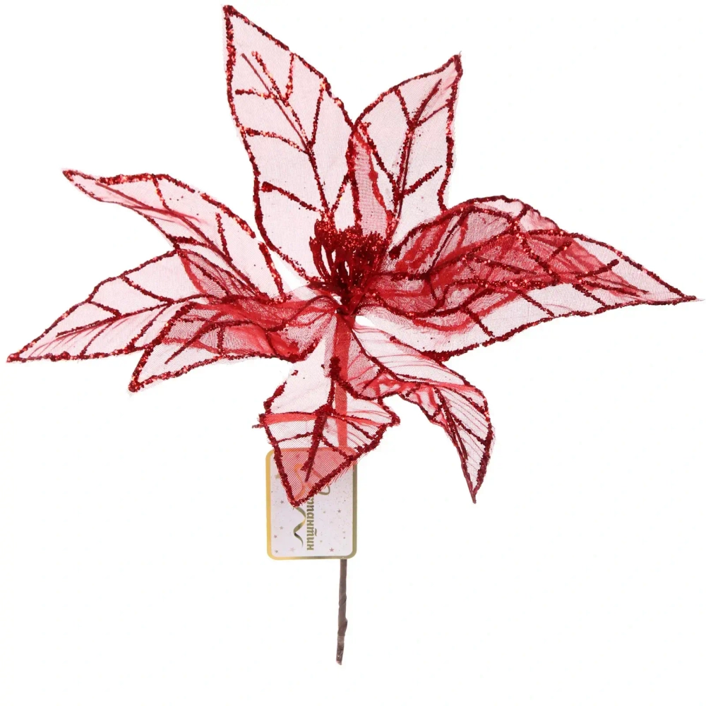 Украшение новогоднее «Пуансеттия - Блестящее утро» 33 см, Красный