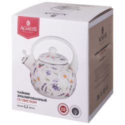 ЧАЙНИК AGNESS ЭМАЛИРОВАННЫЙ СО СВИСТКОМ СЕРИЯ "FLOWER STORY", 2,2 Л